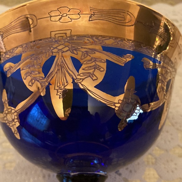 SC LINE Cobalt Blue 24K Gold Swags Goblet Mouth Blown and Hand Decorated Italy - Picture 4 of 8